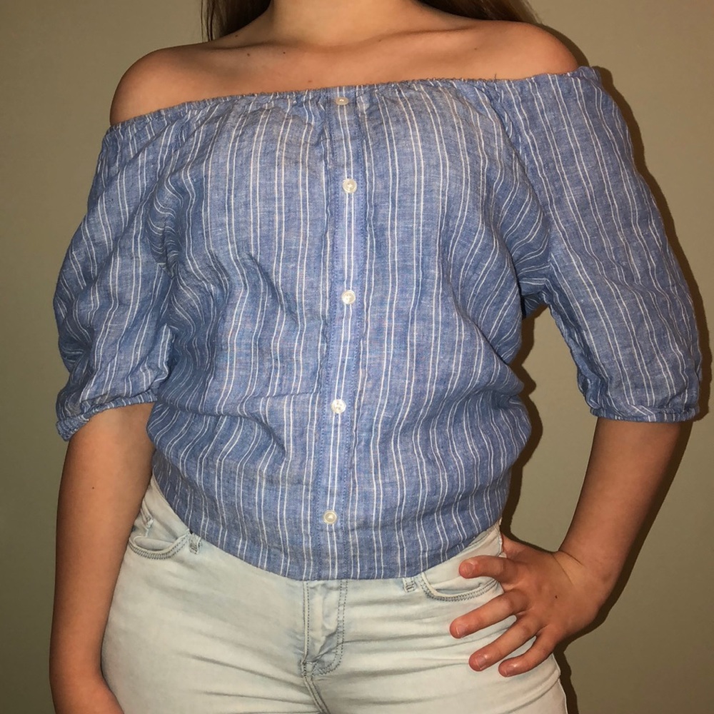 Talbots white & blue striped button down